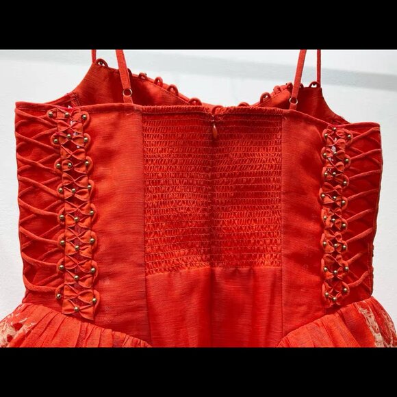 Zimmermann Red Mini Dress Floral Jacquard Fit Flare Size 1 (US 4 - Picture 4 of 8